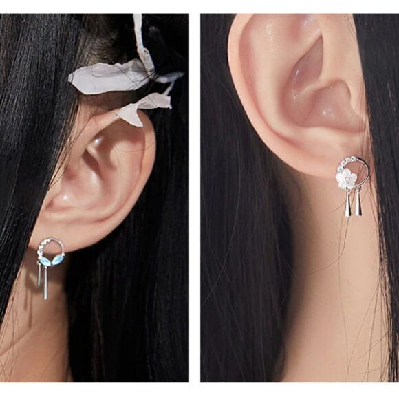Sterling Silver Asymmetrical Pearl Flower Earrings - Picture 4 of 9
